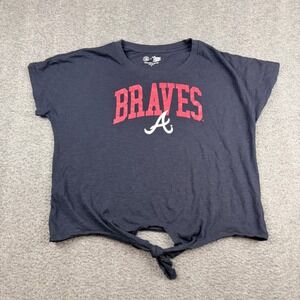 Campus Lifestyle MLB Atlanta Braves Navy Blue Tie Front Graphic T-Shirt Womens M
